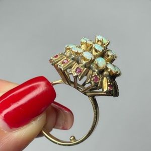 Antique 18K Opal Cluster Ruby accent Ring